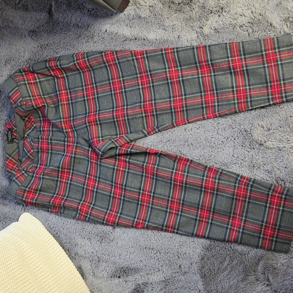 Talbots Tartan plaid Wool blend Slim Ankle lined Pants size 16 red